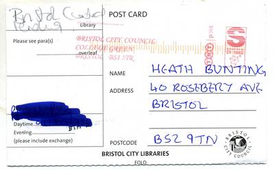 Bristol city libraries post card anarchist cookbook